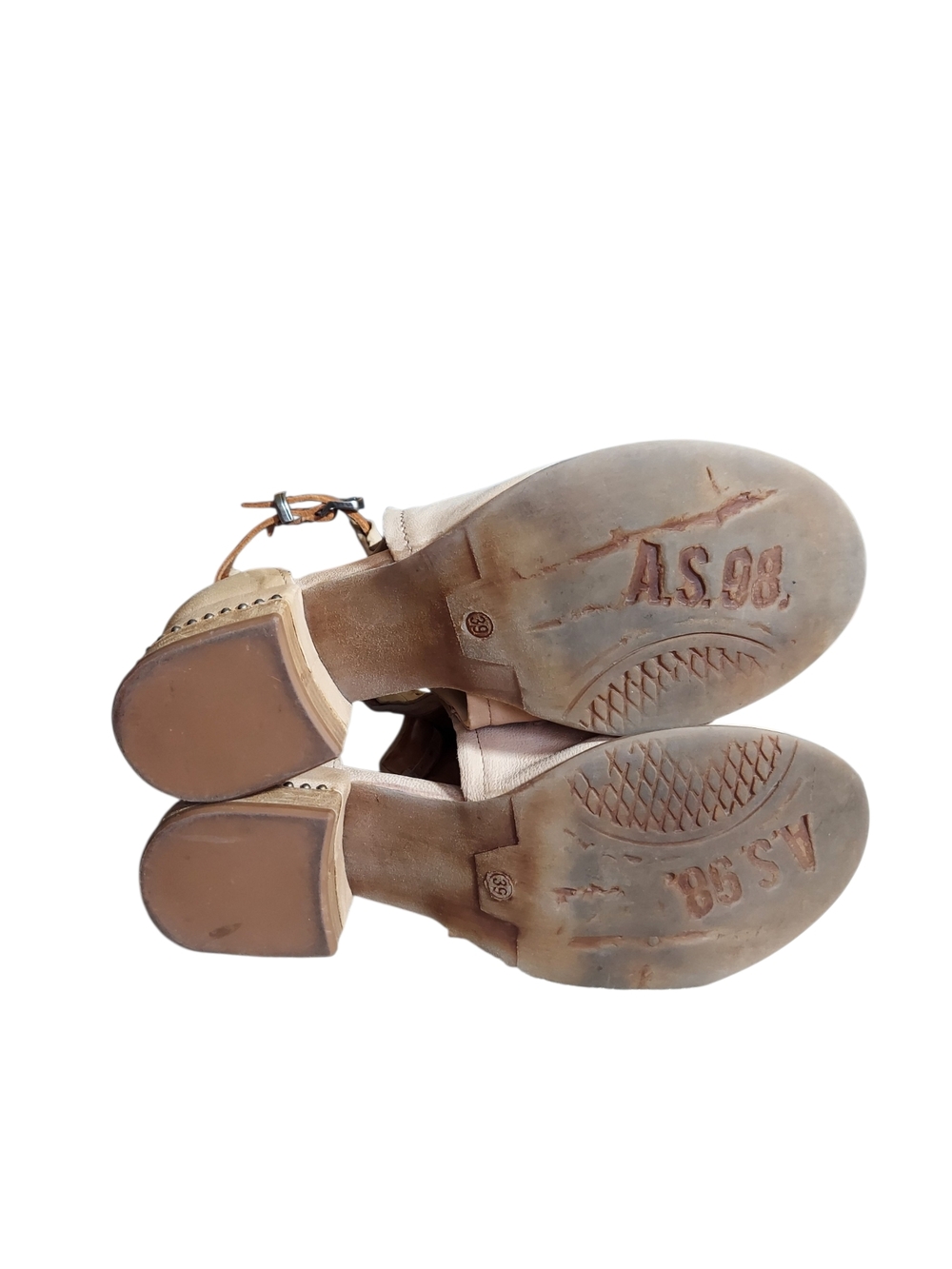 A.S.98 Markie Studded Leather Sandal Booties Beige Boho Euro Artisan Size 8.5 - Picture 11 of 11